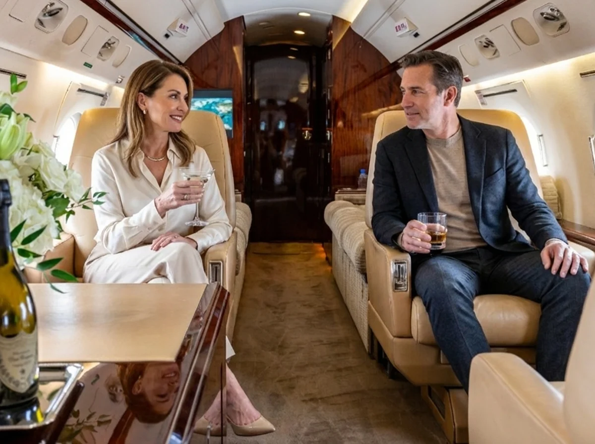 Luxury private jet passenger enjoying the view with FlyTru’s personalized charter experience